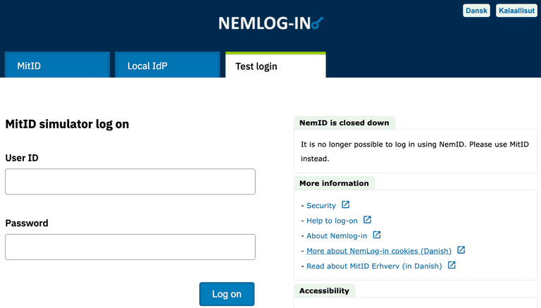 Nemlog-in test login