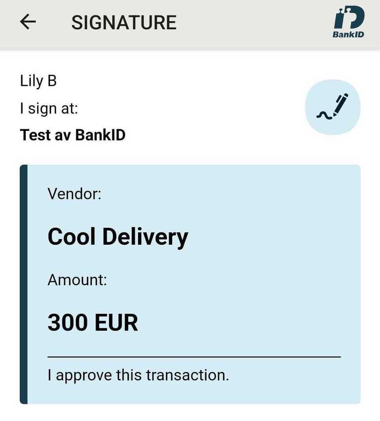 Text signing in app